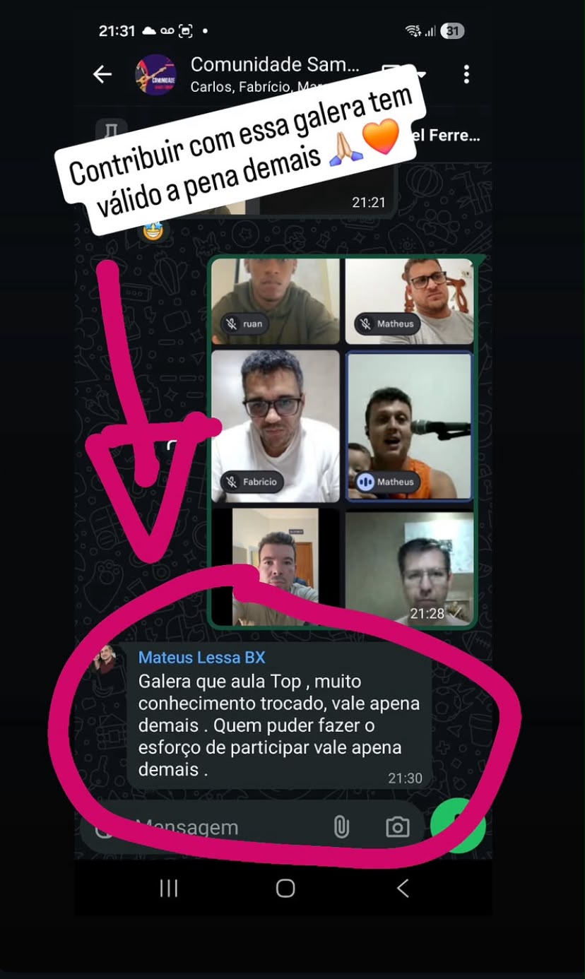 Depoimento de aluno no grupo da comunidade